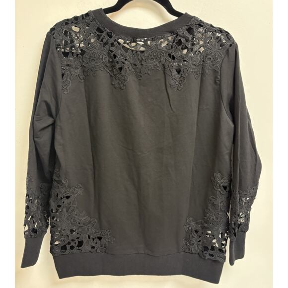 Vocal USA Women’s Small Black Lace Crochet Detail Long Sleeve Top Pullover - Picture 2 of 4